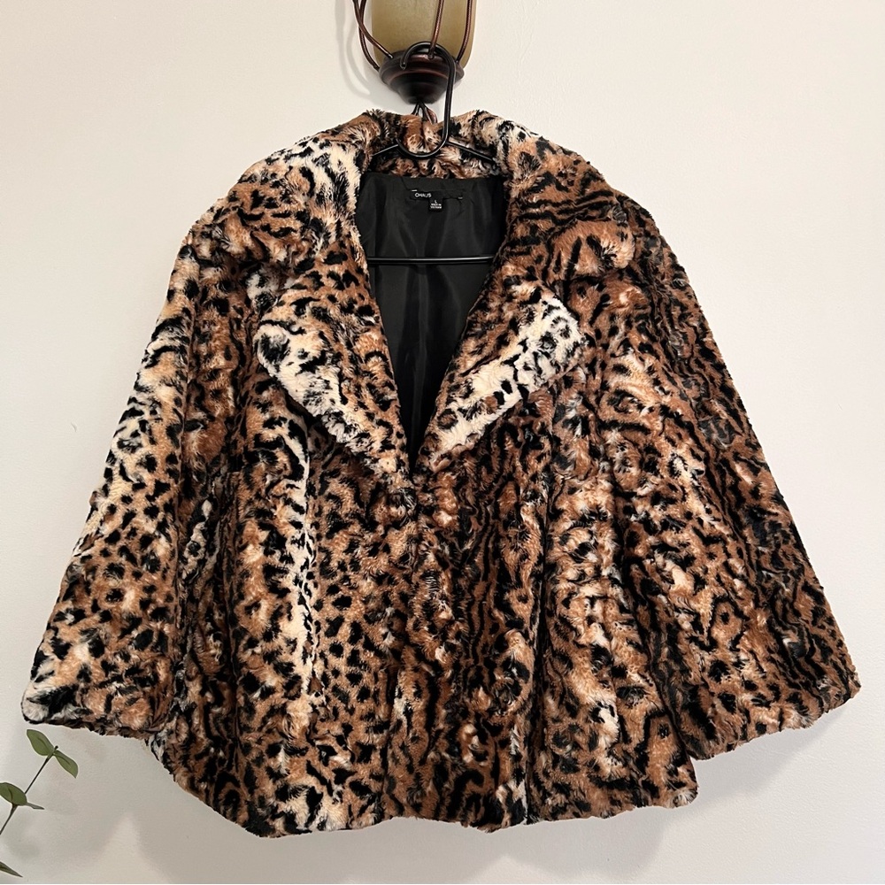 Chaus Faux Fur Leopard Print Pea Coat in Brown and Black